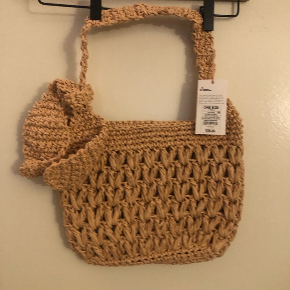 a new day Tan Woven Raffia Tote with Bow Accent